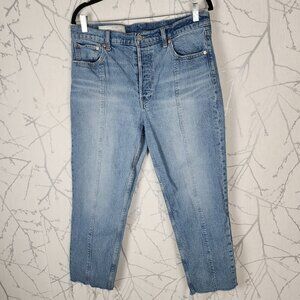 GAP Light Wash High Rise Cheeky Straight Raw Hem Ankle Jeans